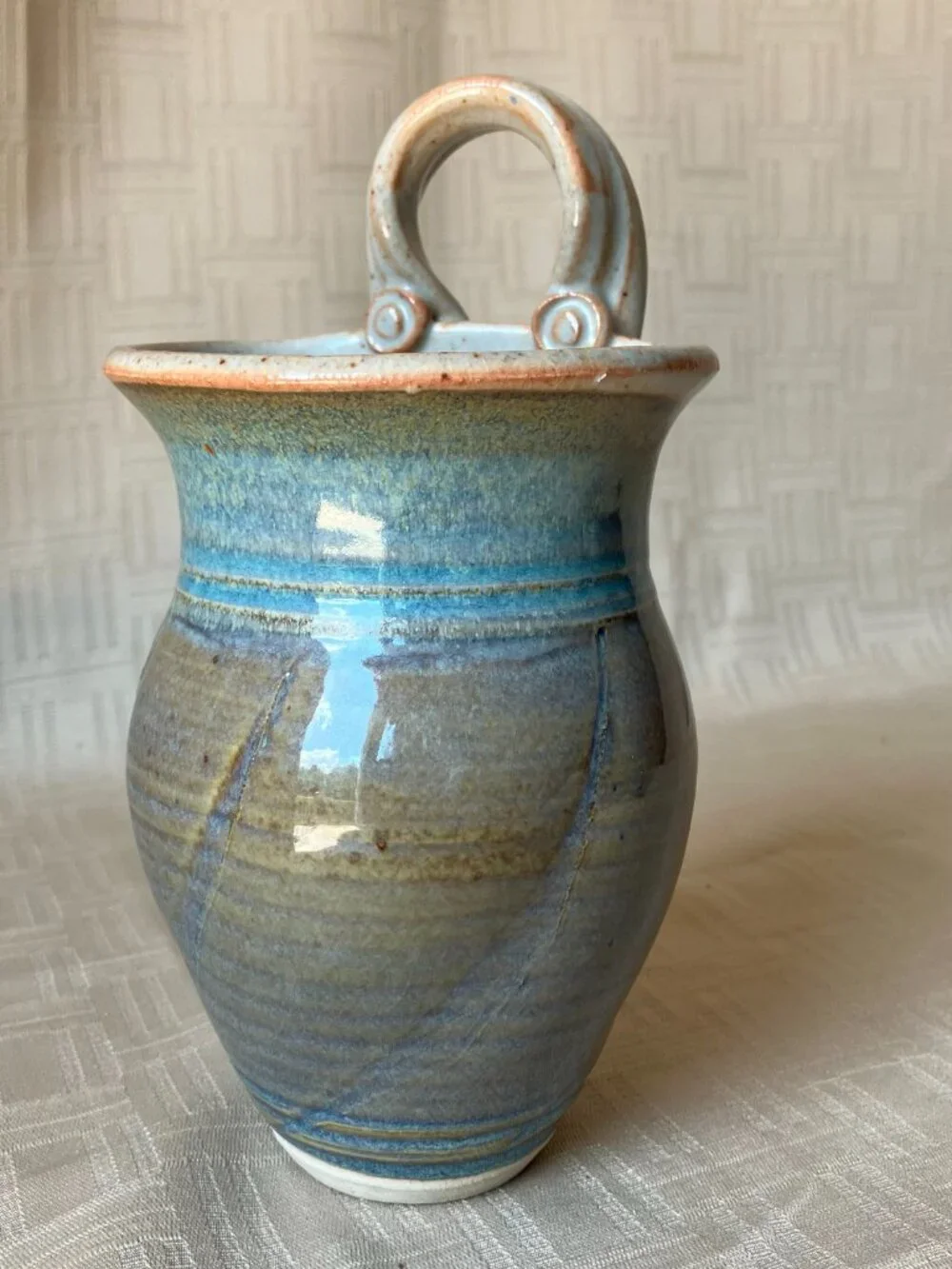 Studio Pottery Wall Pocket Vase / Herb Cuttings Pot; Lorraine Dilmore Stoneware